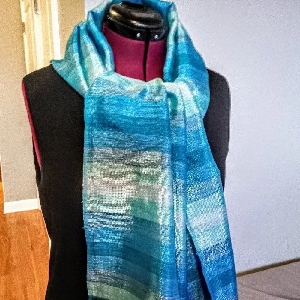 Handwoven Moroccan Blue Striped Oblong Scarf Wrap